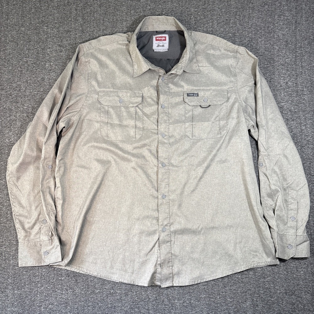 Wrangler Outdoor Series Men's XXL Gray Hiking Walking Button Down Shirt Vented